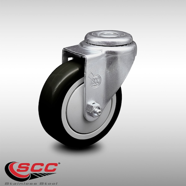 4 Inch SS Black Polyurethane Wheel Swivel Bolt Hole Caster